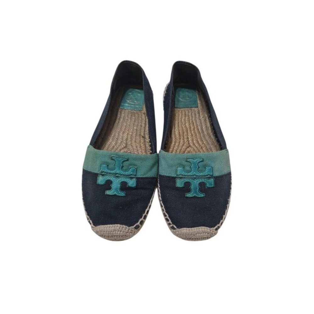 Tory Burch Weston Island Turquoise & Navy Espadrille Flats Size 8 - Picture 10 of 10